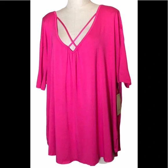 SEJOUR V Neck Strappy Short Sleeve Tunic Top 3X - Picture 1 of 9